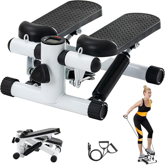 Mini Steppers for Exercise at Home, Stair Stepper with Resistance Bands Mini Stepper with 330LBS Loading Capacity, Hydraulic Fitness Stepper with LCD Monitor, Full Body Cardio Equipment