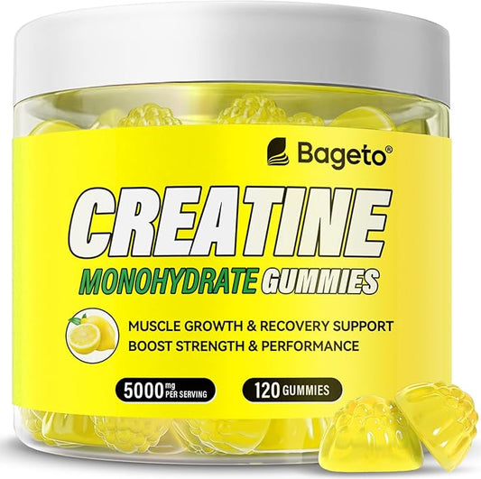Creatine Monohydrate Gummies 5g for Men Women,Sugar Free Chewables Creatine Pre-Workout for Muscle Strength, Lemon Flavor, 120 Count