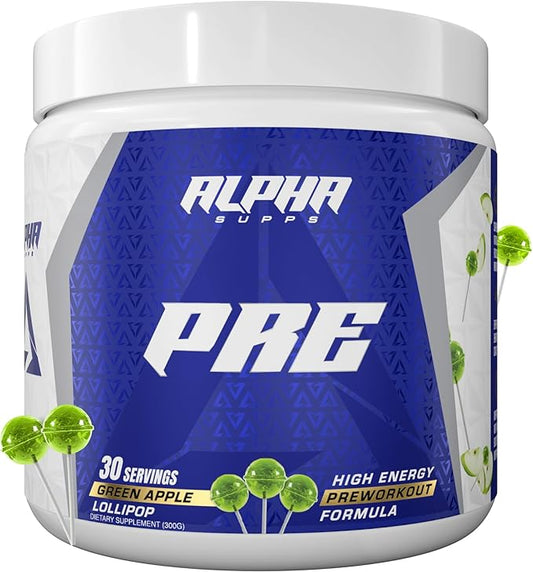 Pre, Pre-Workout Powder for Men & Women, Back to Basics Preworkout Formula for Fitness & Gym Training Athletes - Boost Energy, Focus & Performance (30 Servings, Green Apple)