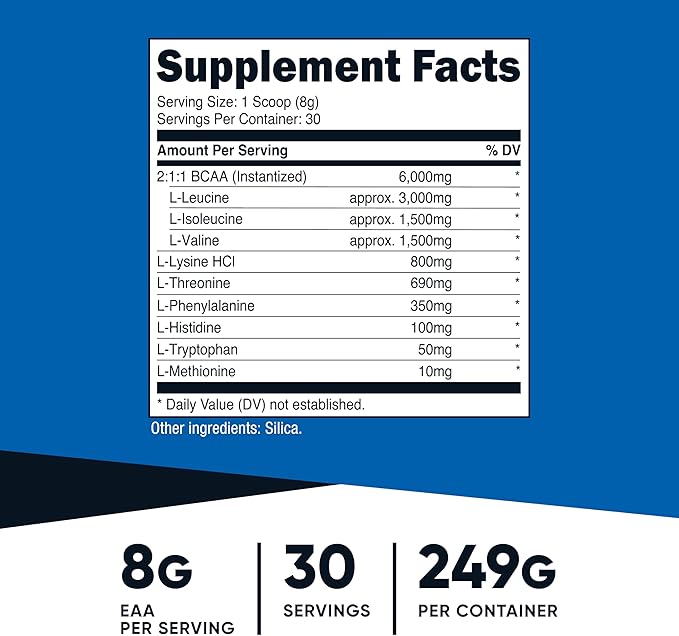 Nutricost EAA Powder 30 Servings (Unflavored) - Essential Amino Acids - Non-GMO, Gluten Free, Vegetarian Friendly