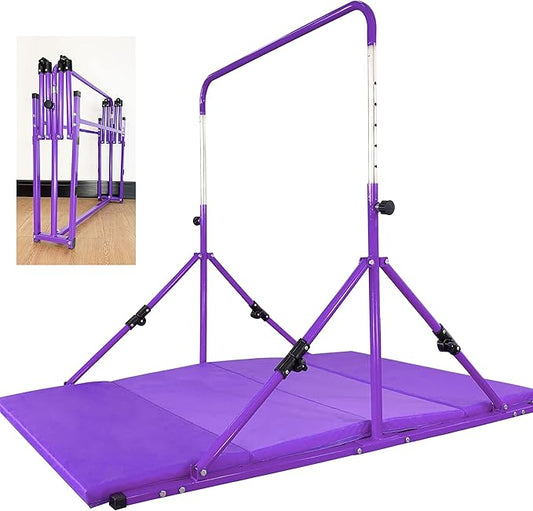 Upgrade Foldable Gymnastic Bar with Mat for Kids 3-12, 200 200 lbs