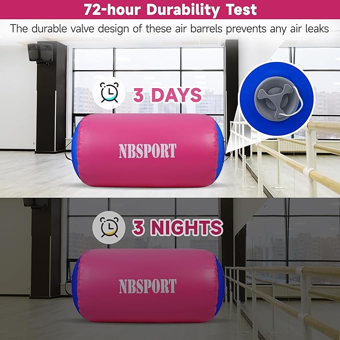 Air Barrel - Air Roller Gymnastics Barrel for Back Handspring Trainer, Air Track Tumble Mat with Pump for Gym Training/Yoga Balance Exercise/Cheerleading/Home and Outdoor Use