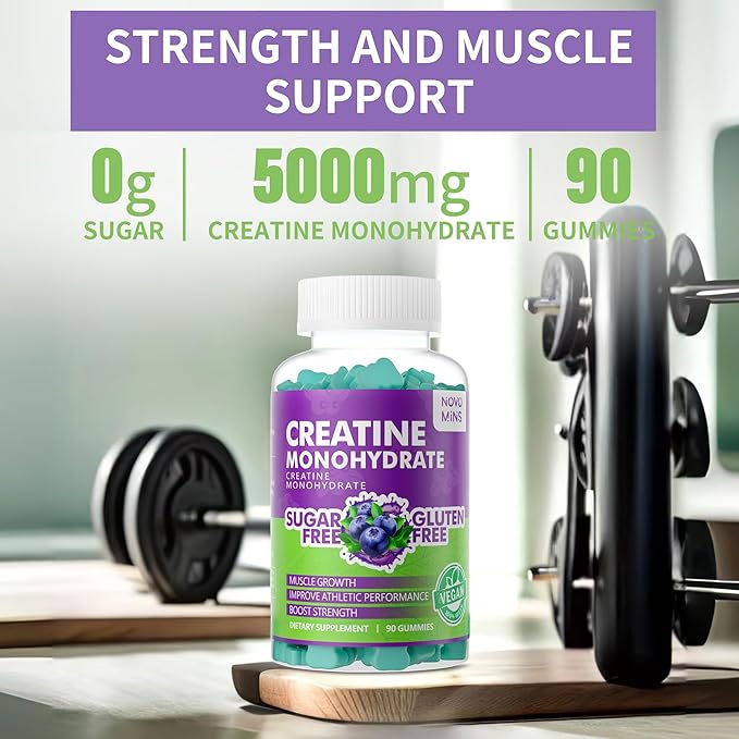 Creatine Monohydrate Gummies for Men & Women, Chewables Creatine Monohydrate for Muscle Strength, Muscle Builder, Energy Boost, Pre-Workout Supplement(180 Count)-Blueberry Flavor. 2 Pack
