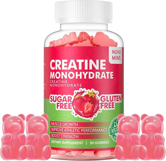 Creatine Monohydrate Gummies 5000mg for Men & Women, Chewables Creatine Monohydrate for Muscle Strength, Muscle Builder, Energy Boost, Pre-Workout Supplement(90 Count)-Strawberry Flavor