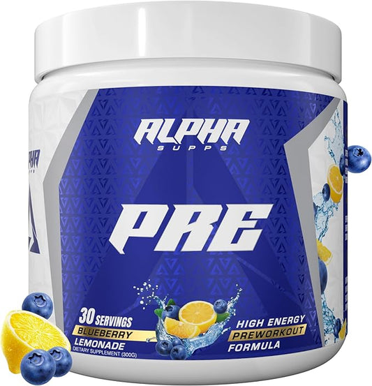 Pre, Pre-Workout Powder for Men & Women, Back to Basics Preworkout Formula for Fitness & Gym Training Athletes - Boost Energy, Focus & Performance (30 Servings, Blueberry Lemonade)