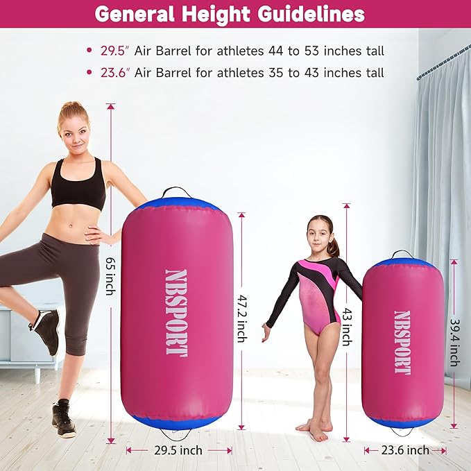 Air Barrel - Air Roller Gymnastics Barrel for Back Handspring Trainer, Air Track Tumble Mat with Pump for Gym Training/Yoga Balance Exercise/Cheerleading/Home and Outdoor Use