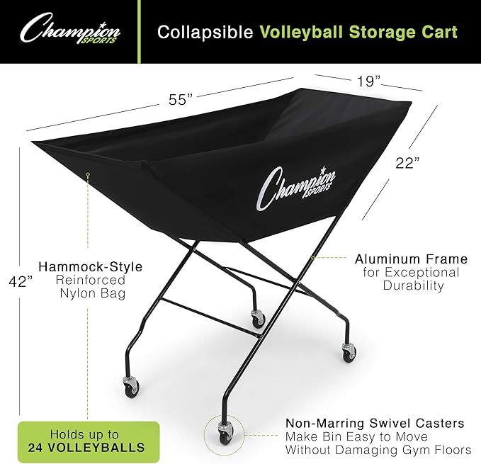 Champion Sports Volleyball Cart with Wheels 24 Balls