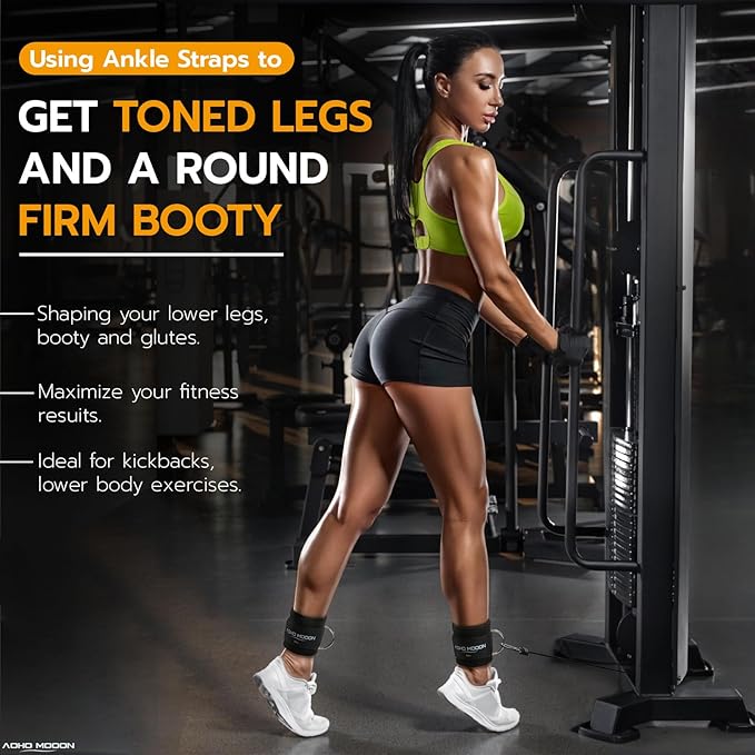 Comfortable Adjustable Padded Ankle Wrist Cuffs Neoprene Padded Straps D-Ring Glute Kickback for Cable Machine, Ideal for Glutes Exercises