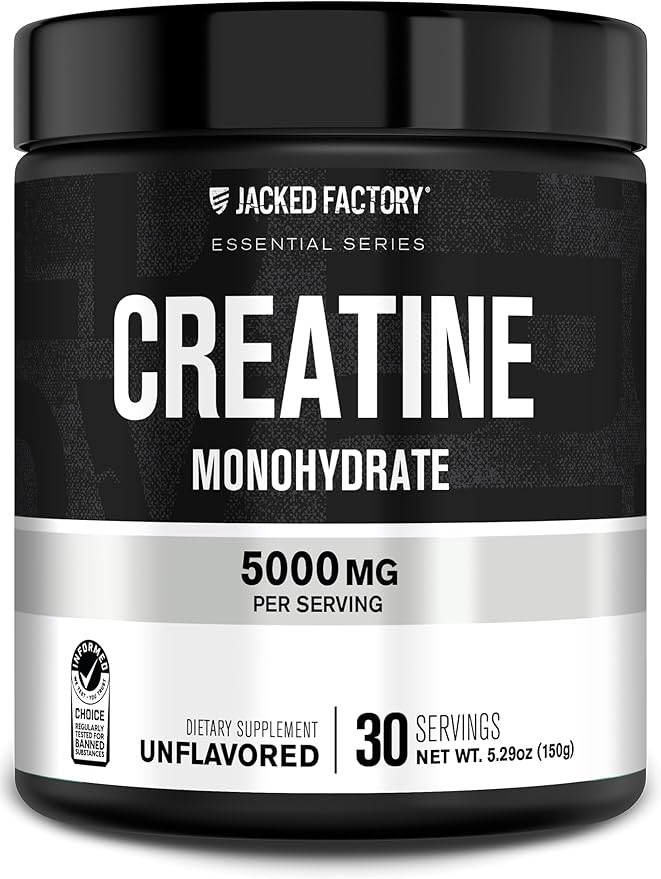 Jacked Factory Creatine Monohydrate Powder 150g - Creatine Supplement for Muscle Growth, Increased Strength, Enhanced Energy Output and Improved Athletic Performance 30 Servings, Unflavored