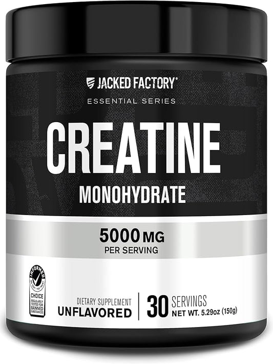 Jacked Factory Creatine Monohydrate Powder 150g - Creatine Supplement for Muscle Growth, Increased Strength, Enhanced Energy Output and Improved Athletic Performance 30 Servings, Unflavored