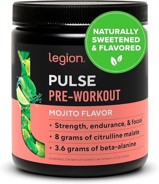 LEGION Pulse Pre Workout - All Natural Nitric Oxide Preworkout Drink to Boost Energy, Creatine Free, Naturally Sweetened, Beta Alanine, Citrulline, Alpha GPC (Mojito)