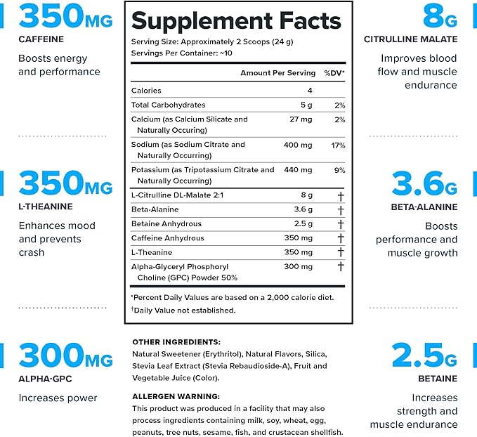 LEGION- All Natural Nitric Oxide Preworkout Drink to Boost Energy, Creatine Free, Naturally Sweetened, Beta Alanine, Citrulline, Alpha GPC (Fruit Punch 10 Servings)