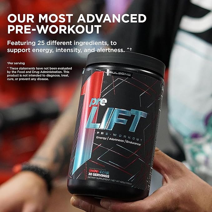 Rule 1 preLIFT Pre-Workout, 6g Citrulline, 3.2g Beta Alanine, 3 Caffeine Sources + 20 Others for Energy, Alertness, & Endurance (30 Servings, Blue Raspberry)