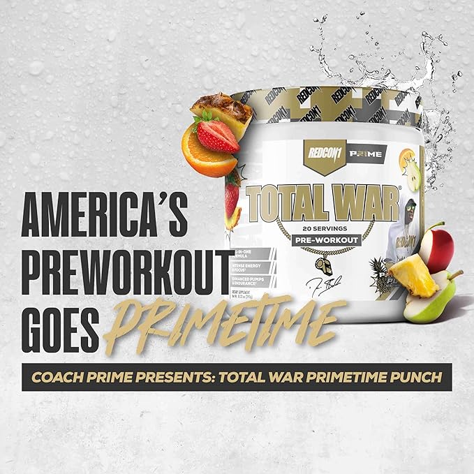 REDCON1 Total War Pre Workout Powder, Prime Time Punch - Beta Alanine + Citrulline Malate Keto Friendly Preworkout for Men & Women with 320mg of Caffeine - Fast Acting (20 Servings)