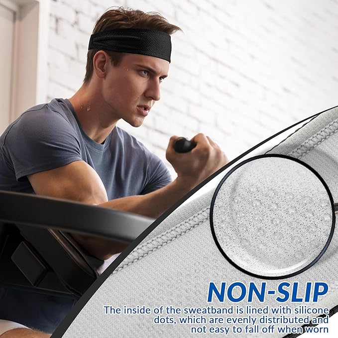 Sukeen Sports Headbands for Men, Moisture Wicking Sweat Bands Headbands Non-Slip, Breathable Elastic Sweatband, Running Headband for Yoga, Tennis, Fitness Workout