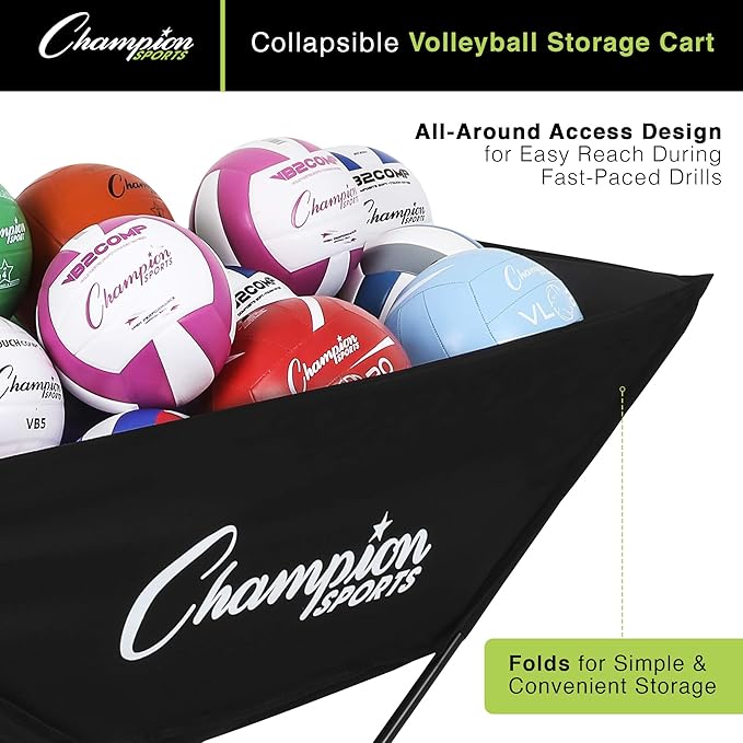 Champion Sports Volleyball Cart with Wheels 24 Balls
