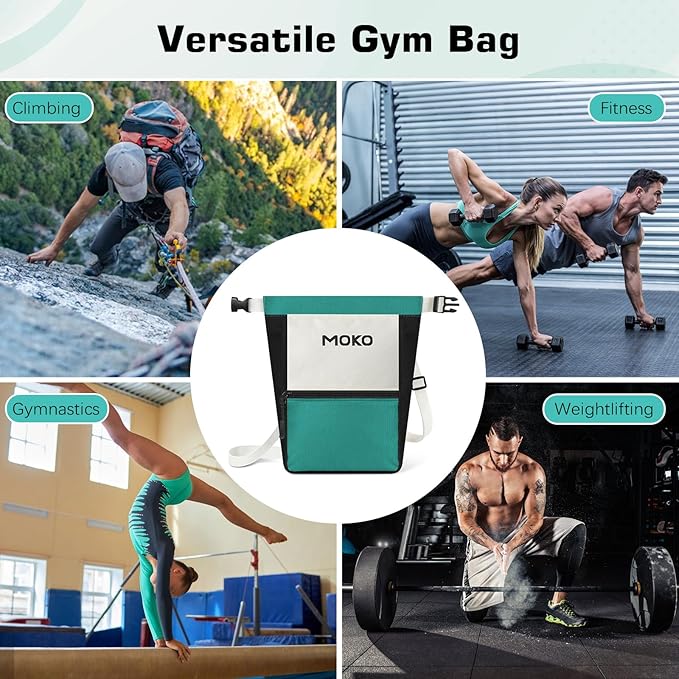 MoKo Chalk Bag for Rock Climbing, Large Capacity Climbing Chalk Bag with Magnetic Snap and Zipper Pocket, Portable Chalk Bucket for Rock Climbing, Weight Lifting, Bouldering, Gymnastics, Fitness