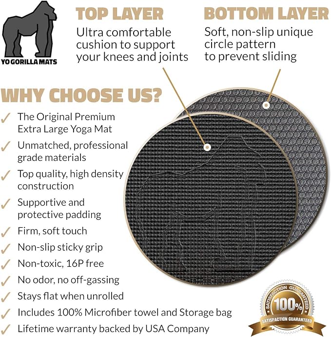 Gorilla Mats Premium Large Yoga Mat – 7' 5' x 8mm Extra