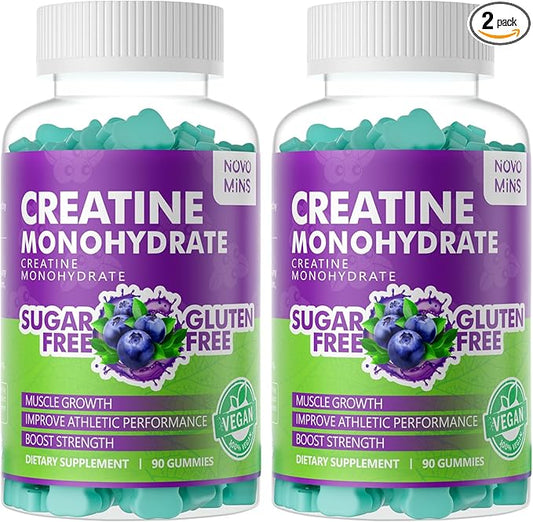 Creatine Monohydrate Gummies for Men & Women, Chewables Creatine Monohydrate for Muscle Strength, Muscle Builder, Energy Boost, Pre-Workout Supplement(180 Count)-Blueberry Flavor. 2 Pack