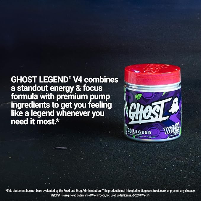 GHOST Legend Pre-Workout Powder, Welch's Grape - 30 Servings – Pre-Workout for Men & Women with Choline, L-Citrulline, & Beta Alanine for Energy & Focus