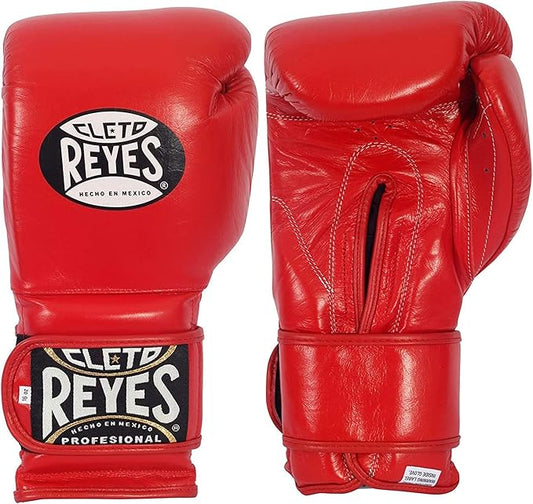 Cleto Reyes Training Gloves with Leather Strap & Attached Thumb and Hook & Loop Closure, 14oz, Classic Red