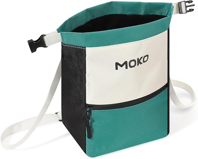 MoKo Chalk Bag for Rock Climbing, Large Capacity Climbing Chalk Bag with Magnetic Snap and Zipper Pocket, Portable Chalk Bucket for Rock Climbing, Weight Lifting, Bouldering, Gymnastics, Fitness