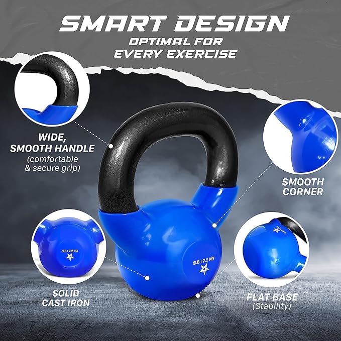 Yes4All 5-65lbs Kettlebells Vinyl Coated Cast Iron