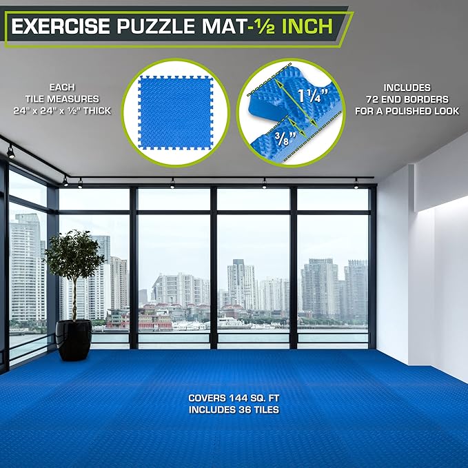 ProsourceFit Puzzle Exercise Mat ½ in 24 in 24 in 144 Sq 36 Tiles