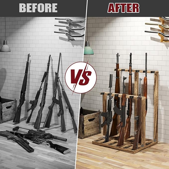 Indoor Gun Racks, Wooden Free Standing Heavy Duty Shotgun Display Rack, Rifle Stand Organizer, 12 Rifles Storage Holder Wood Gun Rack (Carbonized Black) (Carbonized Black, 1 Pack)