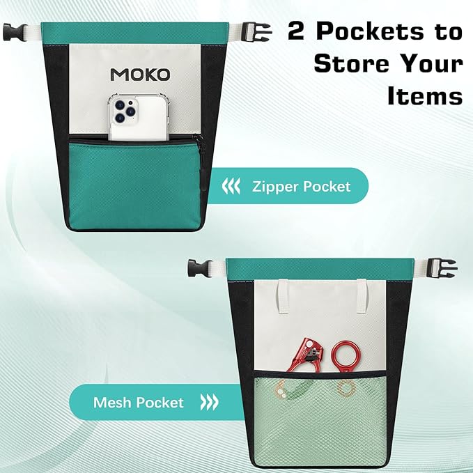 MoKo Chalk Bag for Rock Climbing, Large Capacity Climbing Chalk Bag with Magnetic Snap and Zipper Pocket, Portable Chalk Bucket for Rock Climbing, Weight Lifting, Bouldering, Gymnastics, Fitness