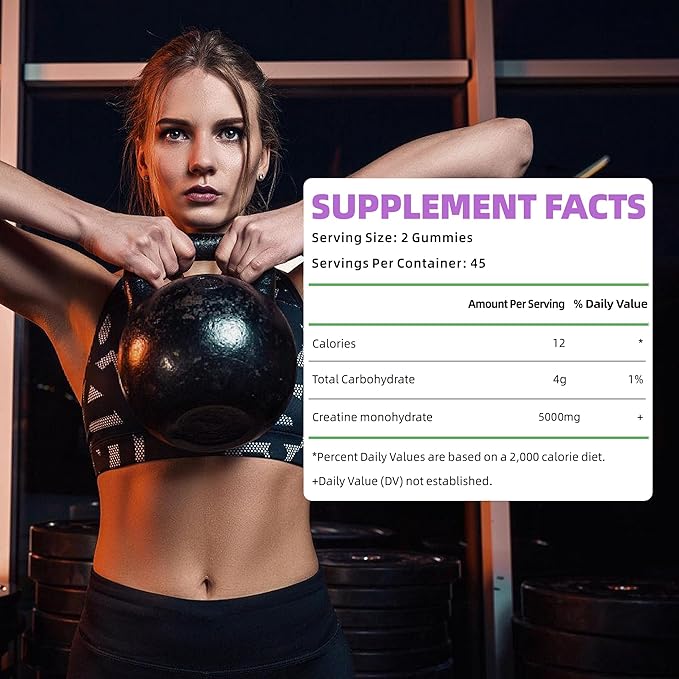 Creatine Monohydrate Gummies 5000mg for Men & Women, Chewables Creatine Monohydrate for Muscle Strength, Muscle Builder, Energy Boost, Pre-Workout Supplement(90 Count)-Blueberry Flavor.
