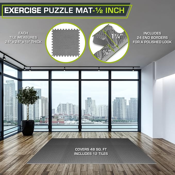 ProsourceFit Puzzle Exercise Mat ½ in 24 in 24 in 144 Sq 36 Tiles
